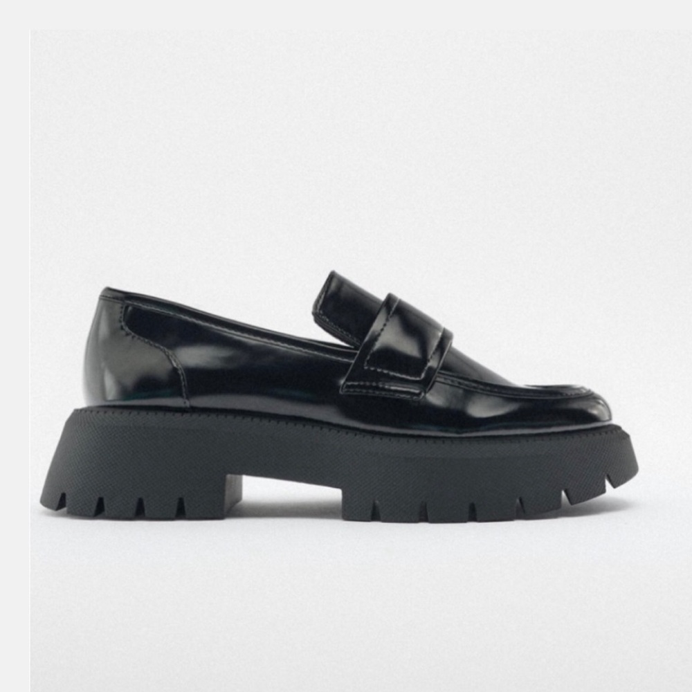 Zara Chunky Platform Black Loafers
